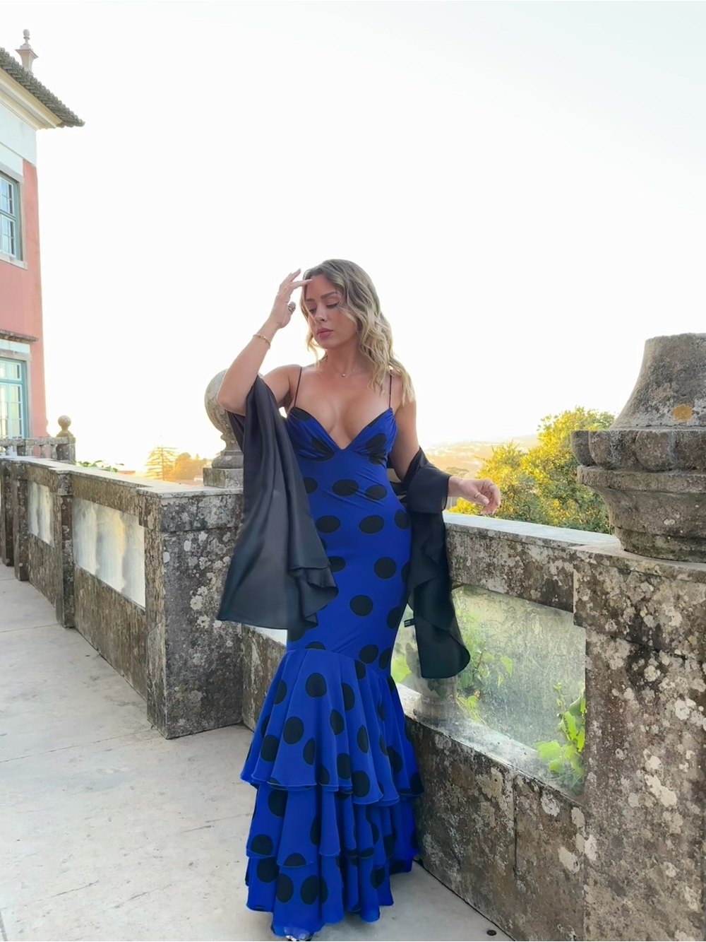 Zara Cobalt Blue Ruffled Maxi Dress with Black Polka Dots - Picture 3 of 4
